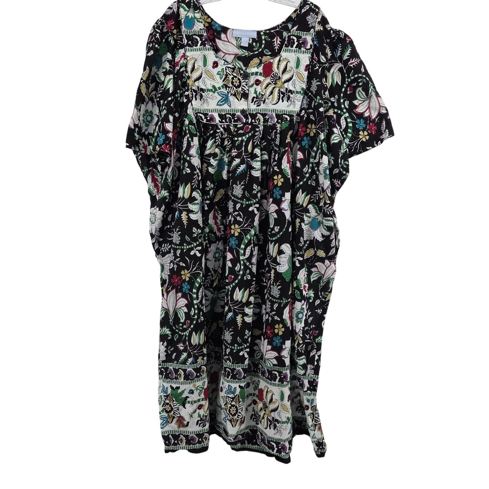 Only Necessities Lounger Dress 5X Black Floral Boho Art-inspired Cottagecore